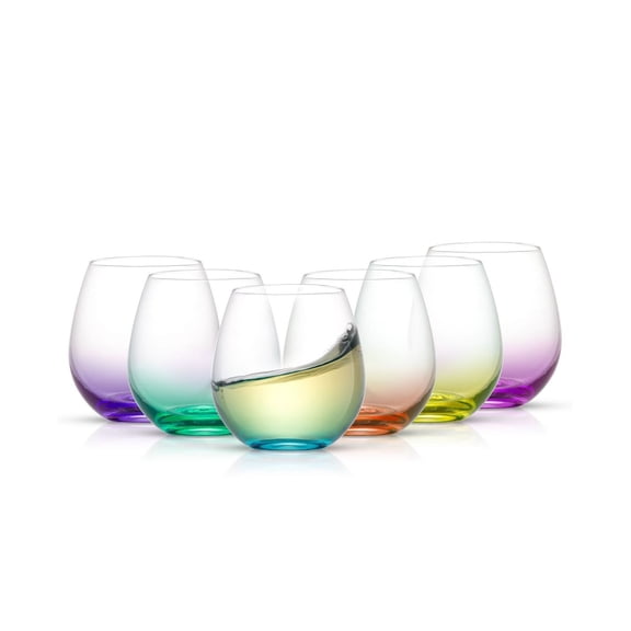 Vibrant Ombre Colored Stemless Wine Glasses, Set of 6, Lead-Free Glassware