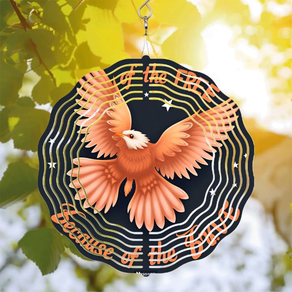 Vibrant Orange Bird Metal Wind Spinner with Sound Wave Design - Beautiful Yard & Garden Decor Perfect for Wind Chimes