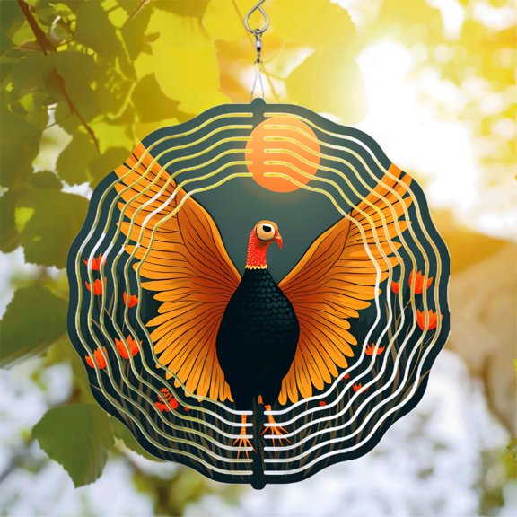 Vibrant Orange & Black Bird Metal Wind Spinner with Sound Wave Design - Decorative Garden Wind Chime for Yard & Outdoor Decor