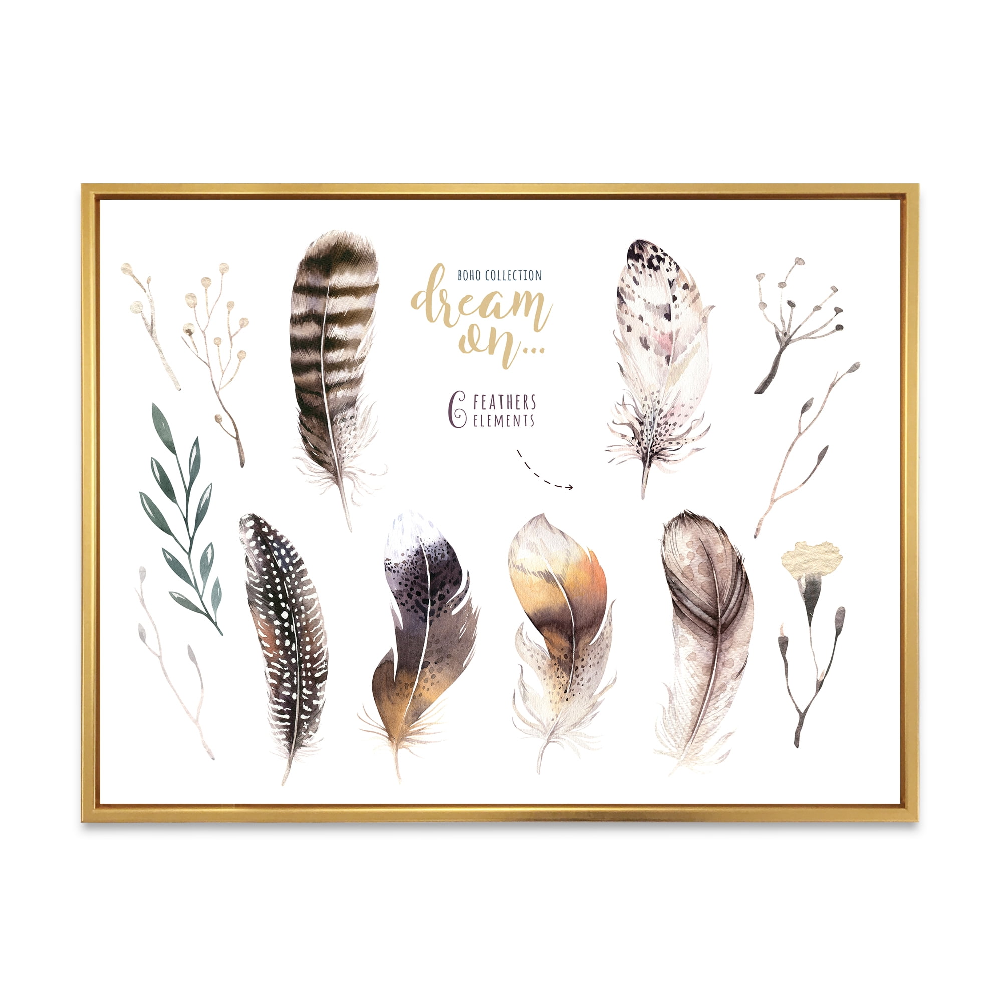 Vibrant Orange Boho Feathers 32 in x 16 in Framed Painting Canvas Art Print, by Designart
