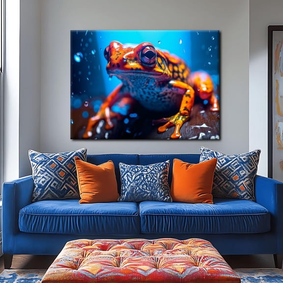 Vibrant Orange Dart Frog Wall Art Colorful Tropical Amphibian Print, Unframed Poster