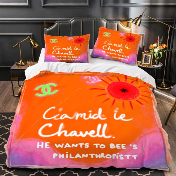 Vibrant Orange Floral 3-Piece Duvet Cover Set - Modern Design with Matching Pillows Perfect for a Stylish Bedroom Makeover