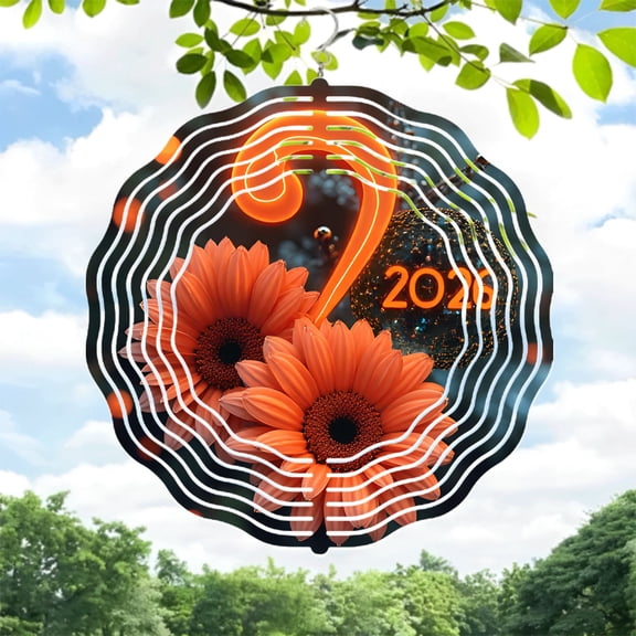 Vibrant Orange Flower Metal Hanging Wind Spinner with Spiral Design & Musical Note - Perfect Wind Chime for Yard & Garden Decor 2022