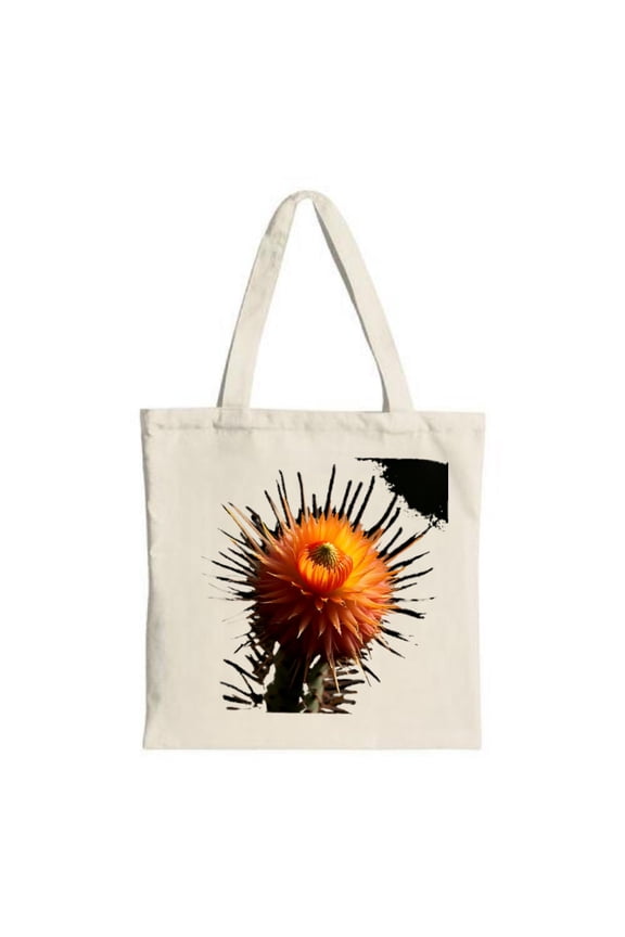 Vibrant Orange Flower Tote Bag - Natural Canvas Spiky Petals Neutral Background Perfect for Shopping Travel & Parties