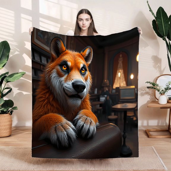 Vibrant Orange Fox Pattern Flannel Blanket - Soft Cozy and Warm for Sofa Travel Bed and Chair - Perfect for Nostalgic Comfort