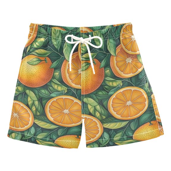 Vibrant Orange Fruit Boys Swim Trunks Quick Dry Boy Swim Shorts for 3-14 Years