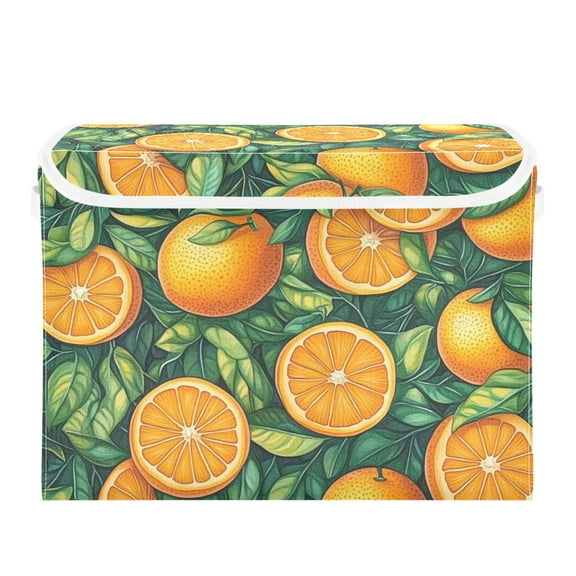 Vibrant Orange Fruit Large Storage Bins with Linen Collapsible Lid Storage Box 16.7 x 12.6 x 11.8in