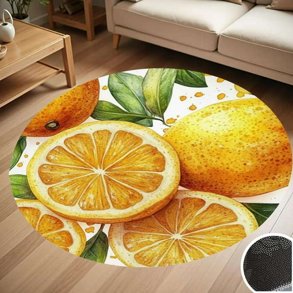 Vibrant Orange Fruit Pattern Round Carpet Living Room Bedroom Home Decoration Coffee Table Mat Lounge Rug Chair Mats