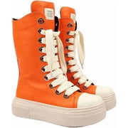 Vibrant Orange High Top Sneakers Platform Style with Side Zipper Thick Laces Round Toe Thick Sole Fashion Casual Shoes