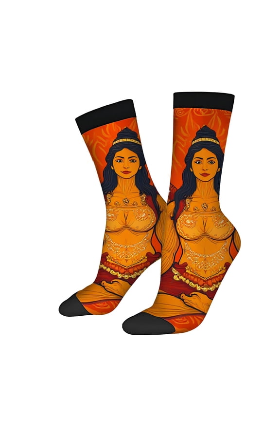 Vibrant Orange & Red Cultural Socks - 2 Pairs of Unisex Trendy Socks with Intricate Jewelry Design Perfect for All Seasons