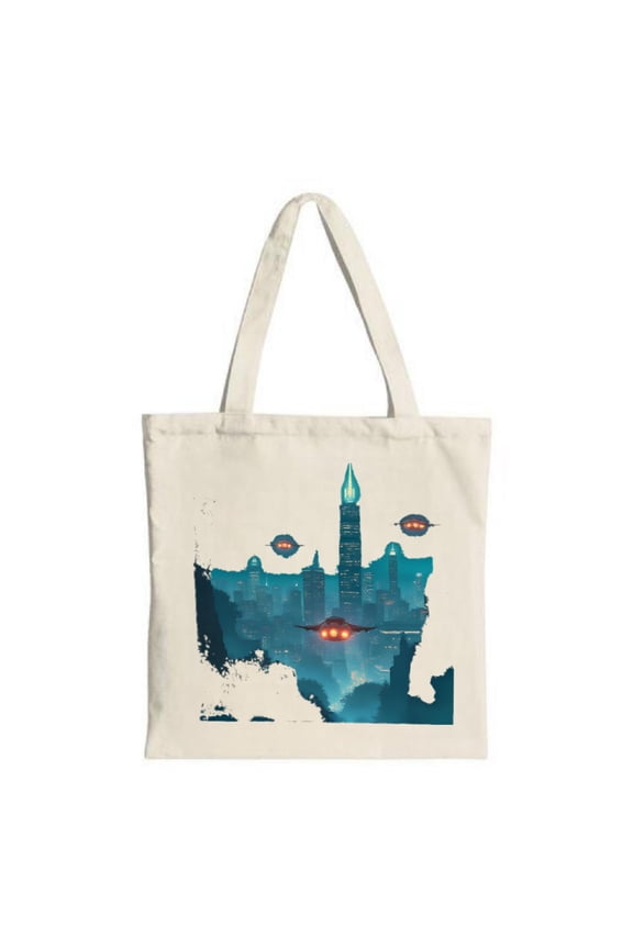 Stylish Tote Bag with Night City Map Design Featuring Skyscraper & Futuristic - Perfect for Shopping Travel & Parties