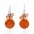 thumbnail image 1 of Vibrant Orange Tones Pearl and Zebra Pattern Seashell Circle Dangle Earrings, 1 of 4