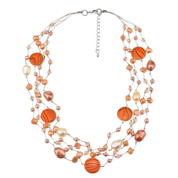 Vibrant Orange Tones Pearl and Zebra Pattern Seashells Multi-Strand Necklace