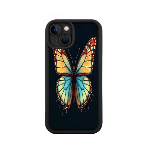 Vibrant Orange & Yellow Butterfly Design iPhone 15 Case - Lightweight Yellowing Resistant Intricate Patterns on Black Background