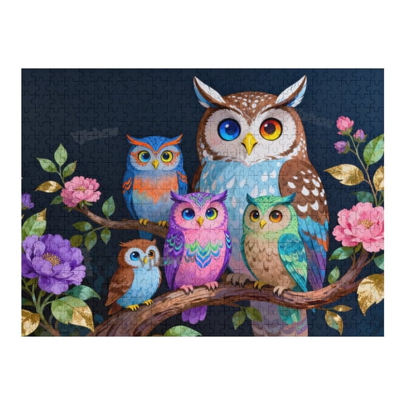Vibrant Owl Family Wooden Jigsaw Puzzle 500 Pieces for Adults and Teens, Smooth Laser-Cut Indoor Puzzle, Mind-Stimulating Brain Teaser, Tabletop Hobby, Relaxing Home Entertainment Activity