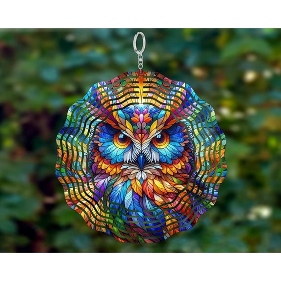 Vibrant Owl Head 3D Wind Spinner Aluminum Outdoor Decor Yard Art