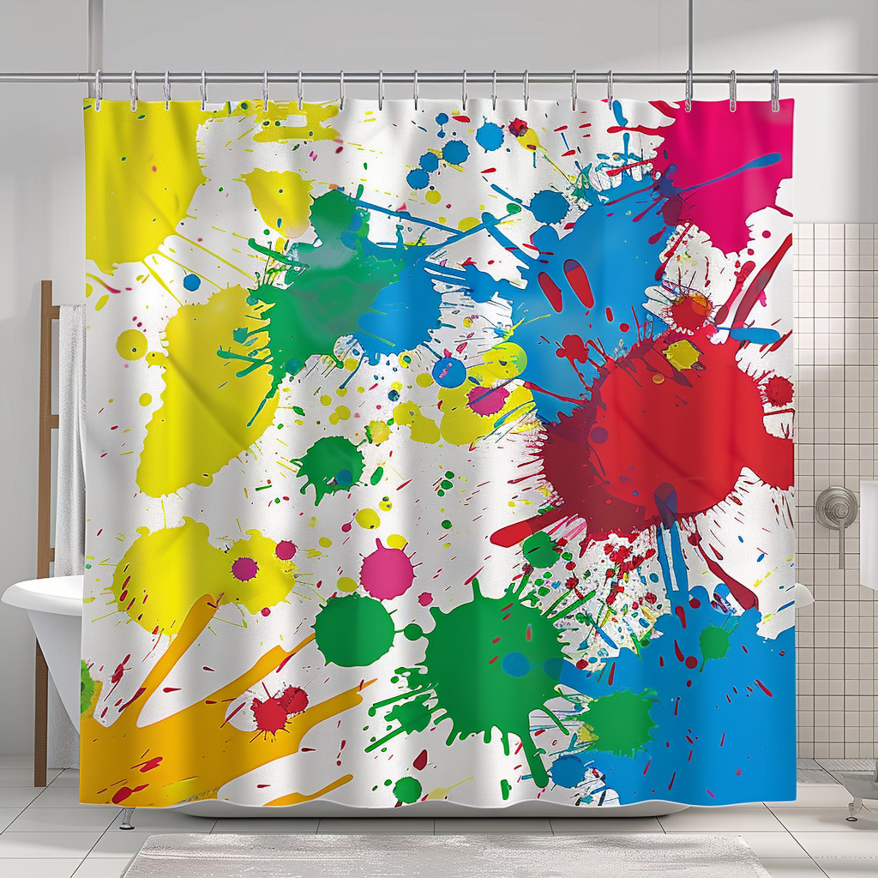 Vibrant Paint Splatter Shower Curtain Colorful Design Playful Artistic