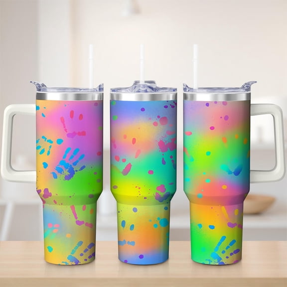 Vibrant Paint Splatter Stainless Steel Insulated Mug with Lid and Handle, 30oz