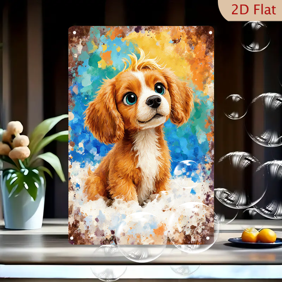 Vibrant Painterly Cavalier King Charles Spaniel Art Print, Turquoise Blue Eyes & Golden Fur on Colorful Abstract Background, 8x12 Inches Metal Wall Decor for Home Office