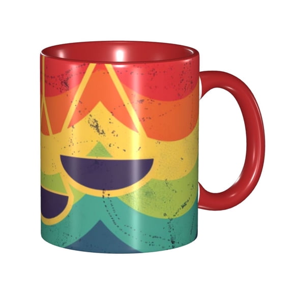 Vibrant Painting Colorful Wave Coffee Mug Fun Custom Ceramic Mugs 11oz Red