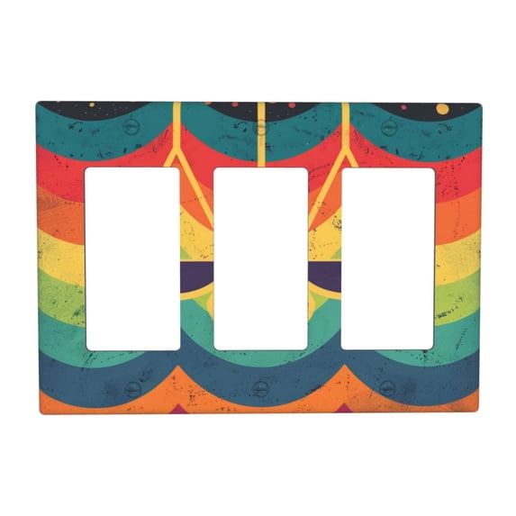 Vibrant Painting Colorful Wave Switch Cover Decorative Wall Plate 3-Gang Standard Size