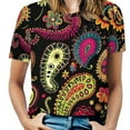 thumbnail image 1 of Vibrant Paisley Pattern Colorful Design Textile Print Womens Tops Women's Fashion Casual Short Sleeve Flower Print Round Neck Pullover Top Blouse, 1 of 6