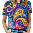 thumbnail image 1 of Vibrant Paisley Pattern Colorful Floral Design Women's Short Sleeve Tops Casual Blouses T Shirt, 1 of 6