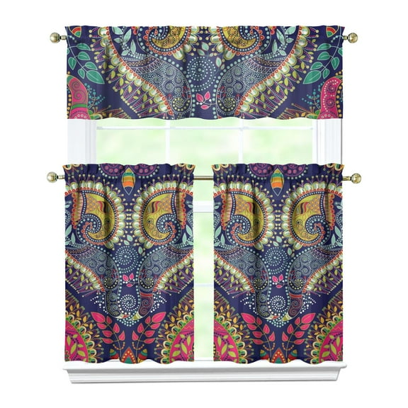 Vibrant Paisley Window Curtains - Exotic Design 3-Piece Blackout Set for Kitchen/Living/Bedroom