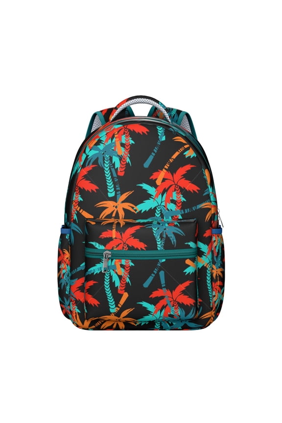 Vibrant Palm Leaf Students Backpack Hawaiian Floral School Bag with Jungle Leaves Design Outdoor Travel Backpack for Summer Adventures