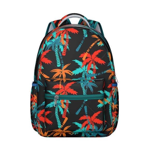 Vibrant Palm Leaf Students Backpack Hawaiian Floral School Bag with Jungle Leaves Design Outdoor Travel Backpack for Summer Adventures
