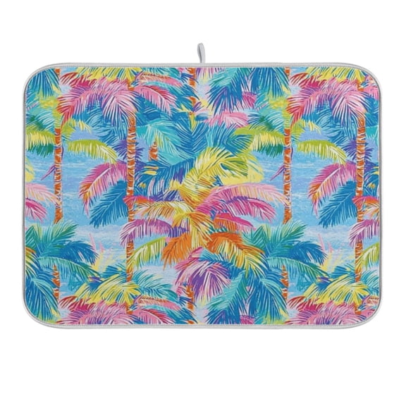 Vibrant Palm Trees Dish Drying Mat 16x18 Absorbent Microfiber Draining Rack Pad for Kitchen Counter Sink