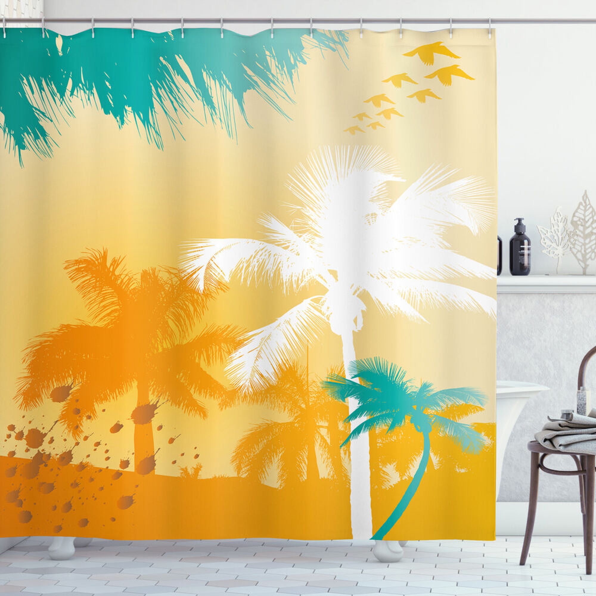 Vibrant Palms Paradise Retro Funk Shower Curtain for a Tropical