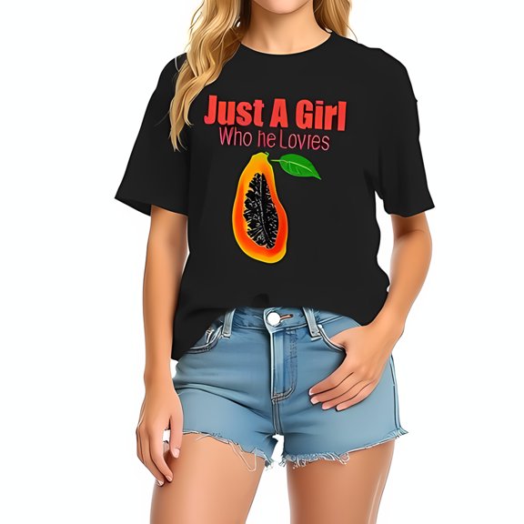 Vibrant Papaya Graphic Cotton Short Sleeve T-Shirt - " Just A Girl Who He Loves " - Casual Summer Style