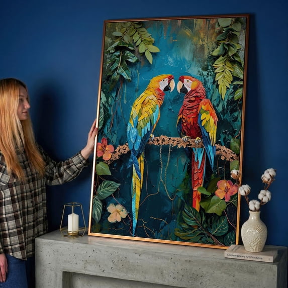 Vibrant Parrot Abstract Tropical Birds Exotic Pair Portrait Poster Wall ...