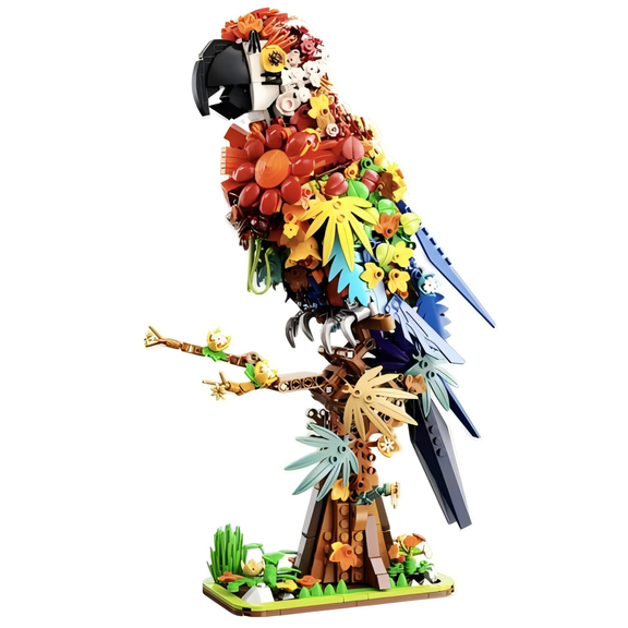 Vibrant Parrot Botanical Building Block Set, Gift for Birthday, Home Office Table Centerpiece Decor