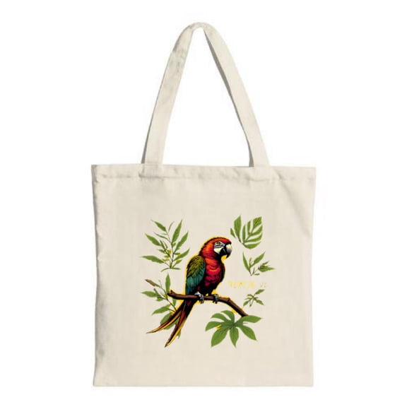 Vibrant Parrot Canvas Tote Bag - Colorful Tropical Design with Red Yellow & Blue Plumage Perfect for Shopping Travel & Parties