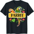 thumbnail image 1 of Vibrant Parrot Design Black T-Shirt with Colorful Bird & Heart Leaf 'PARROT' Print, 1 of 5