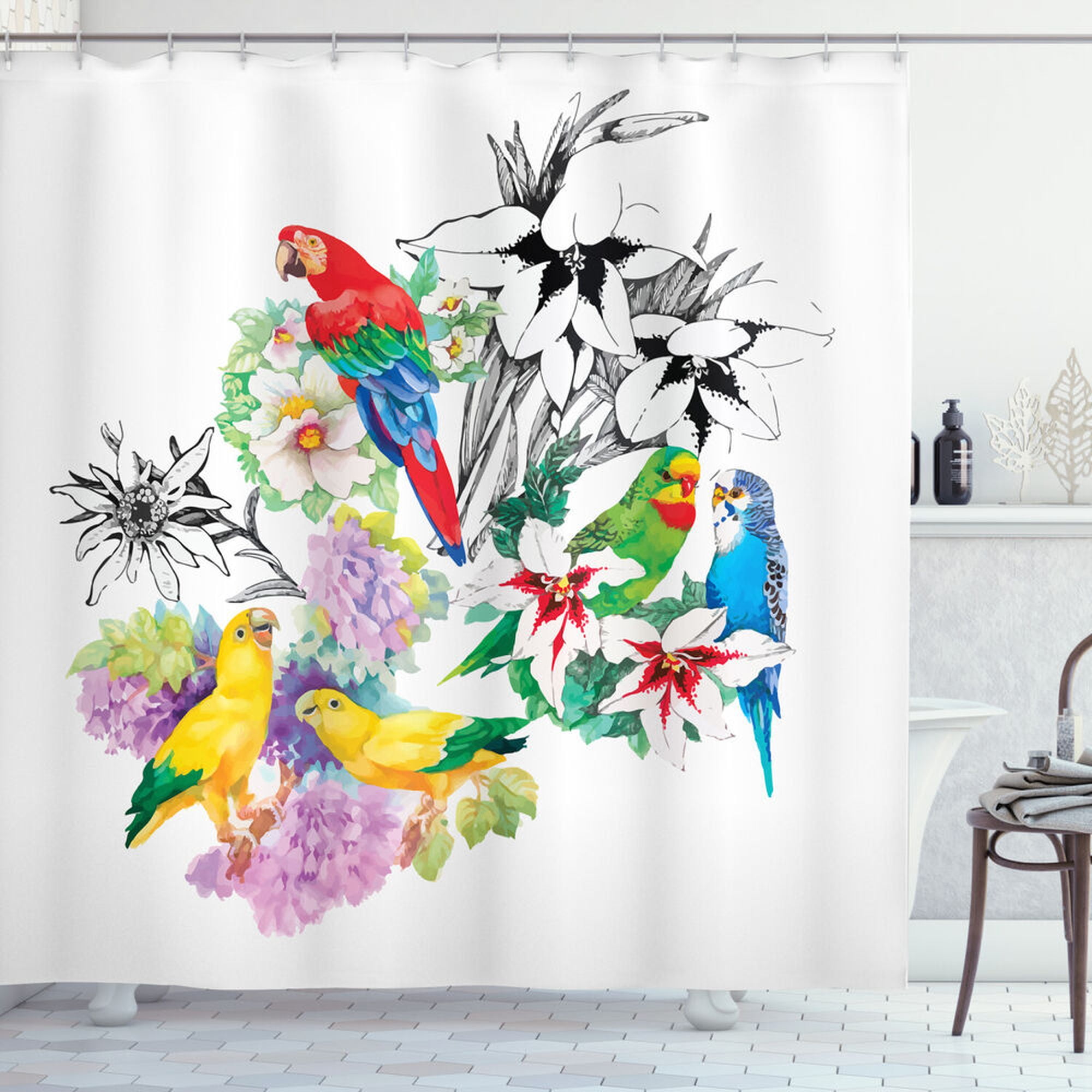 Vibrant Parrots and Exotic Birds Shower Curtain Add a Tropical Touch