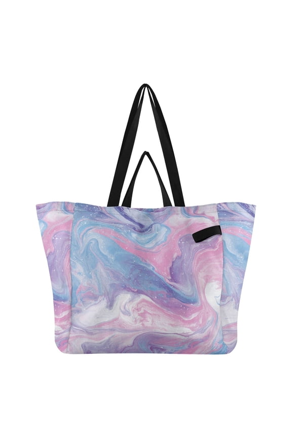 Vibrant Pastel Marble Texture Foldable Canvas Tote Bags Reusable Grocery Bags Laundry Bags Beach Bag 32L