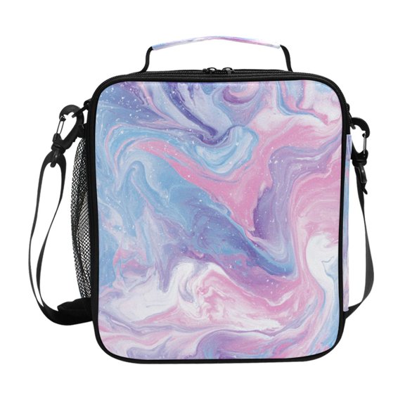 Vibrant Pastel Marble Texture Insulated Lunch Bag Reusable Lunch Box Lunch Container with Straps