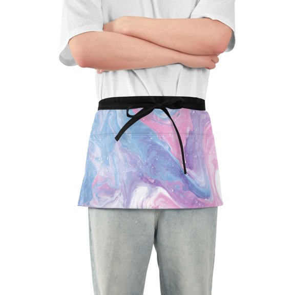 Vibrant Pastel Marble Texture Short Server Apron with 3 Pockets for Unisex Chef Gardening