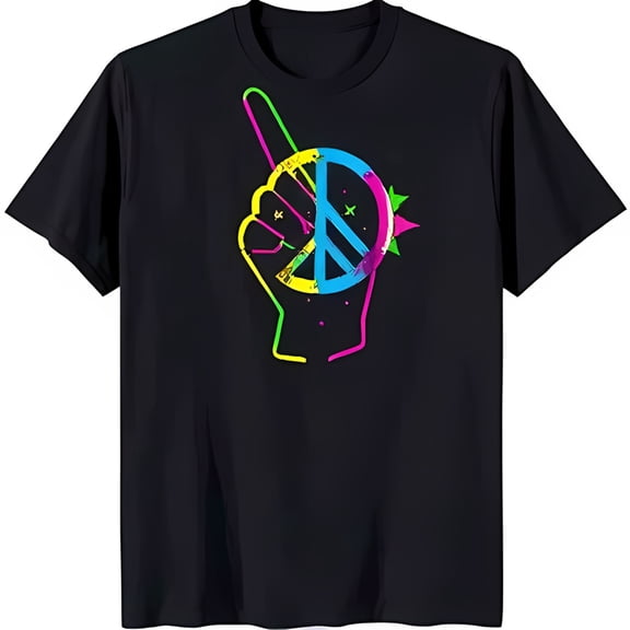 Vibrant Peace Sign Graphic Black T-Shirt Fun & Playful Design