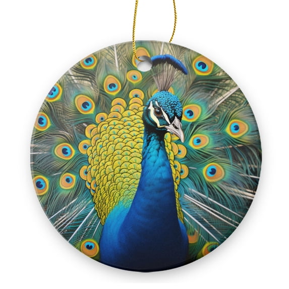 Vibrant Peacock Displaying Colorful Feathers - Christmas Ornament Xmas Keepsake Ceramic Ornaments Holiday Decorations for Tree Christmas Gift Ideas 2.95in