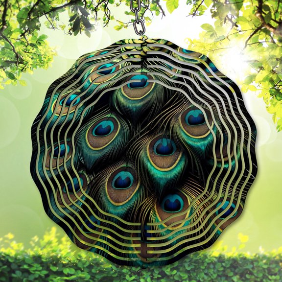 Vibrant Peacock Feather Wind Spinner Outdoor Garden Decor Kinetic Yard Art Gift