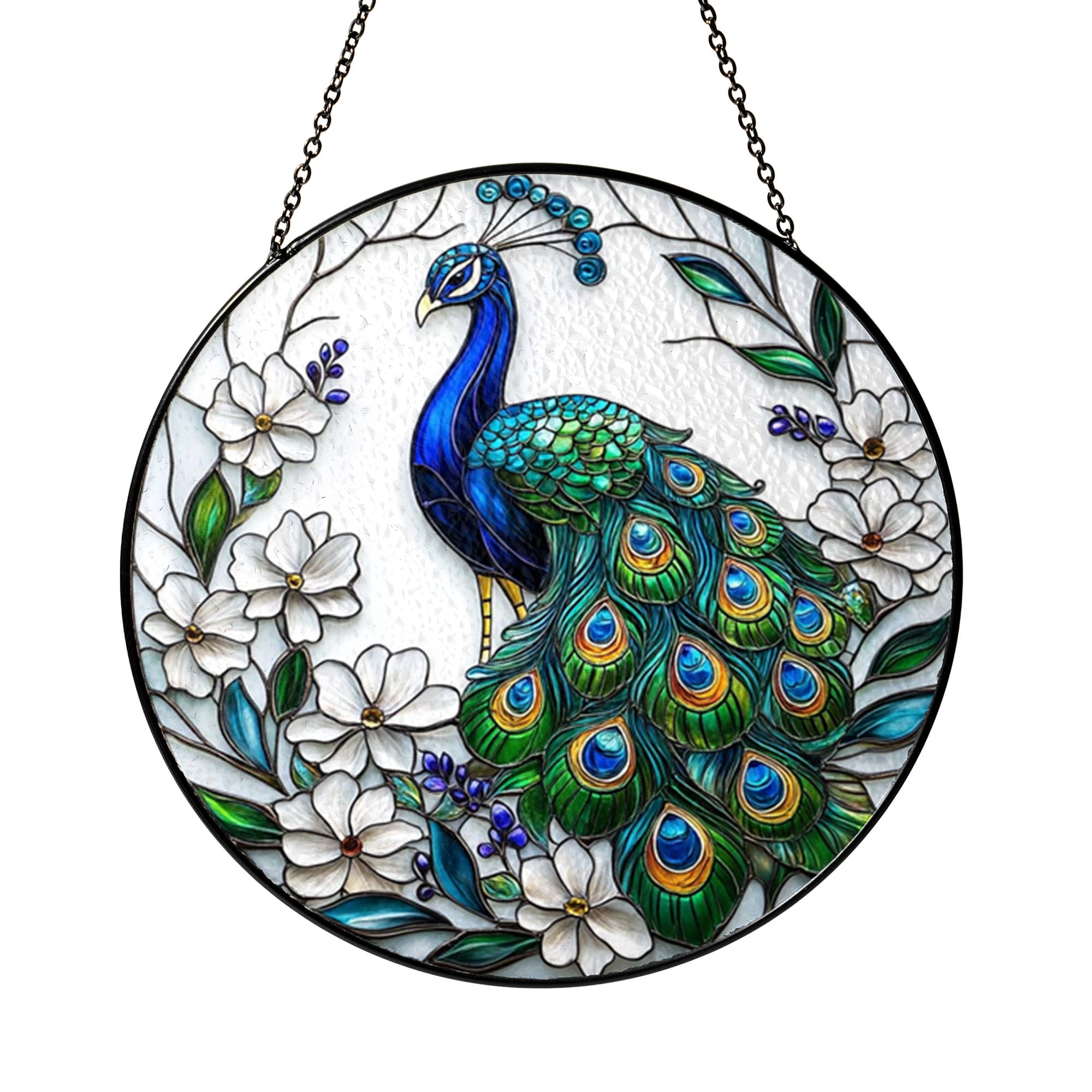 Vibrant Peacock Floral Round Window Hanging Art2001 - Walmart.com