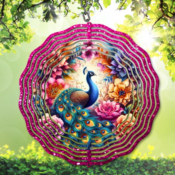 Vibrant Peacock Wind Spinner Outdoor Garden Decor Kinetic Metal Art