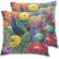 thumbnail image 1 of Vibrant Peacocks Amid Florals Throw Pillow Covers Pillowcases 16 x 16 Inch Home Decor 2 Packs for Bedroom Sofa, 1 of 6