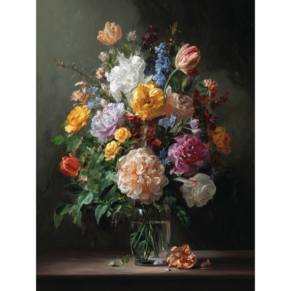 Vibrant Peony & Tulip Still Life Canvas Print Wall Art for Living Room Office Hallway
