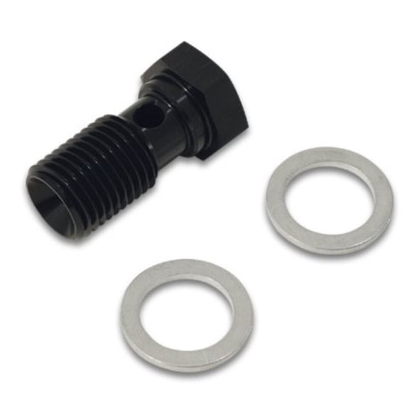 Vibrant 11455 Banjo Bolt 12mm x 1.000 x 20mm w/ Washers Black Anodized Aluminum