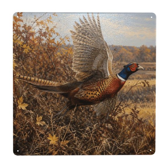 Vibrant Pheasant Taking Flight Poster Square Metal Sign 12x12 Inch Tin Sign Wall Decor Decorative Plaque for Bar, Cafe, Restaurant